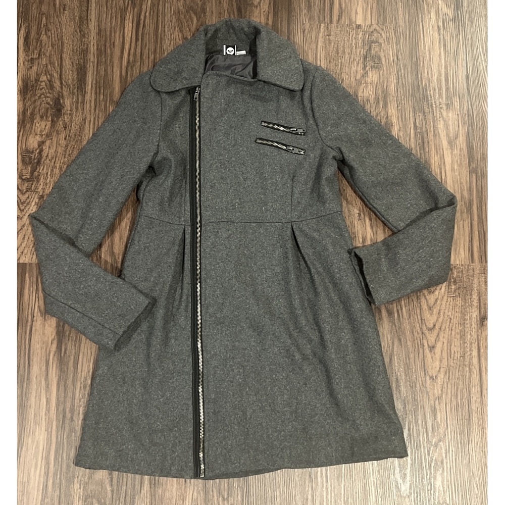 Roxy Long Wool Coat Zipper Snap Women's Size XS Color Gray